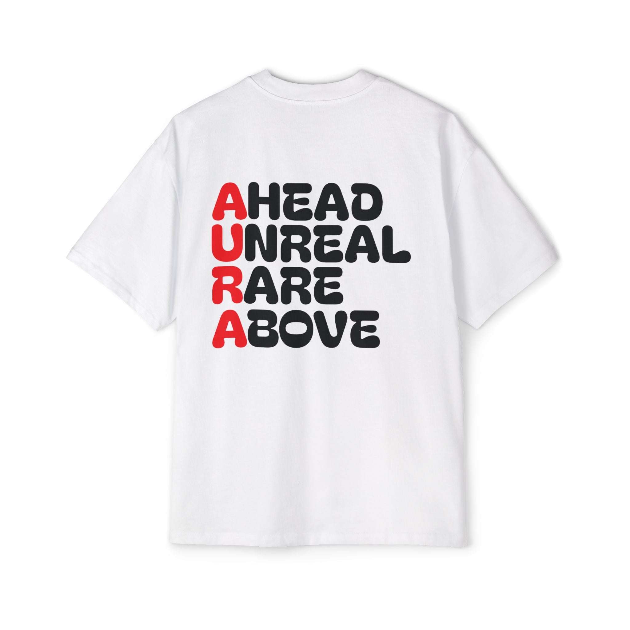 AURA Acronym Graphic Tee — Oversized Men's White T‑Shirt