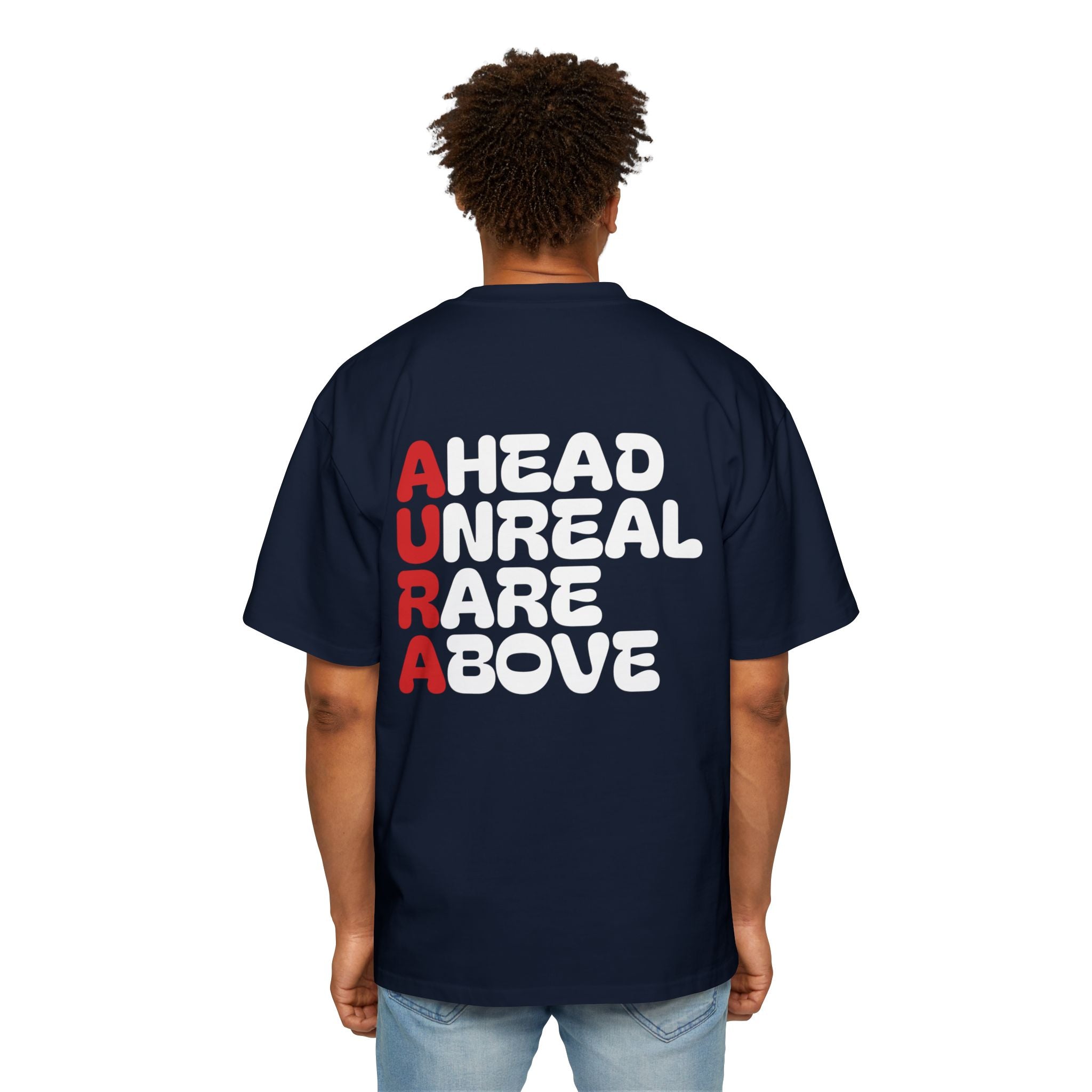 AURA Acronym Graphic Tee — Oversized Men's White T‑Shirt