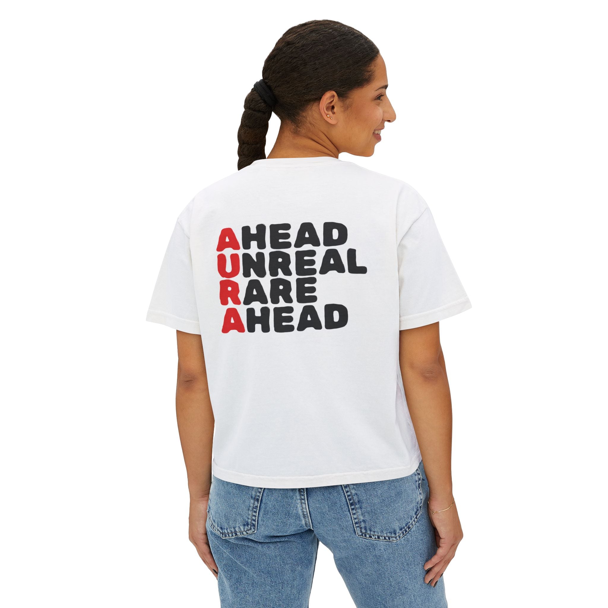 AURA Collection Women's Boxy Tee — 'AURA' Graphic Crop T‑Shirt