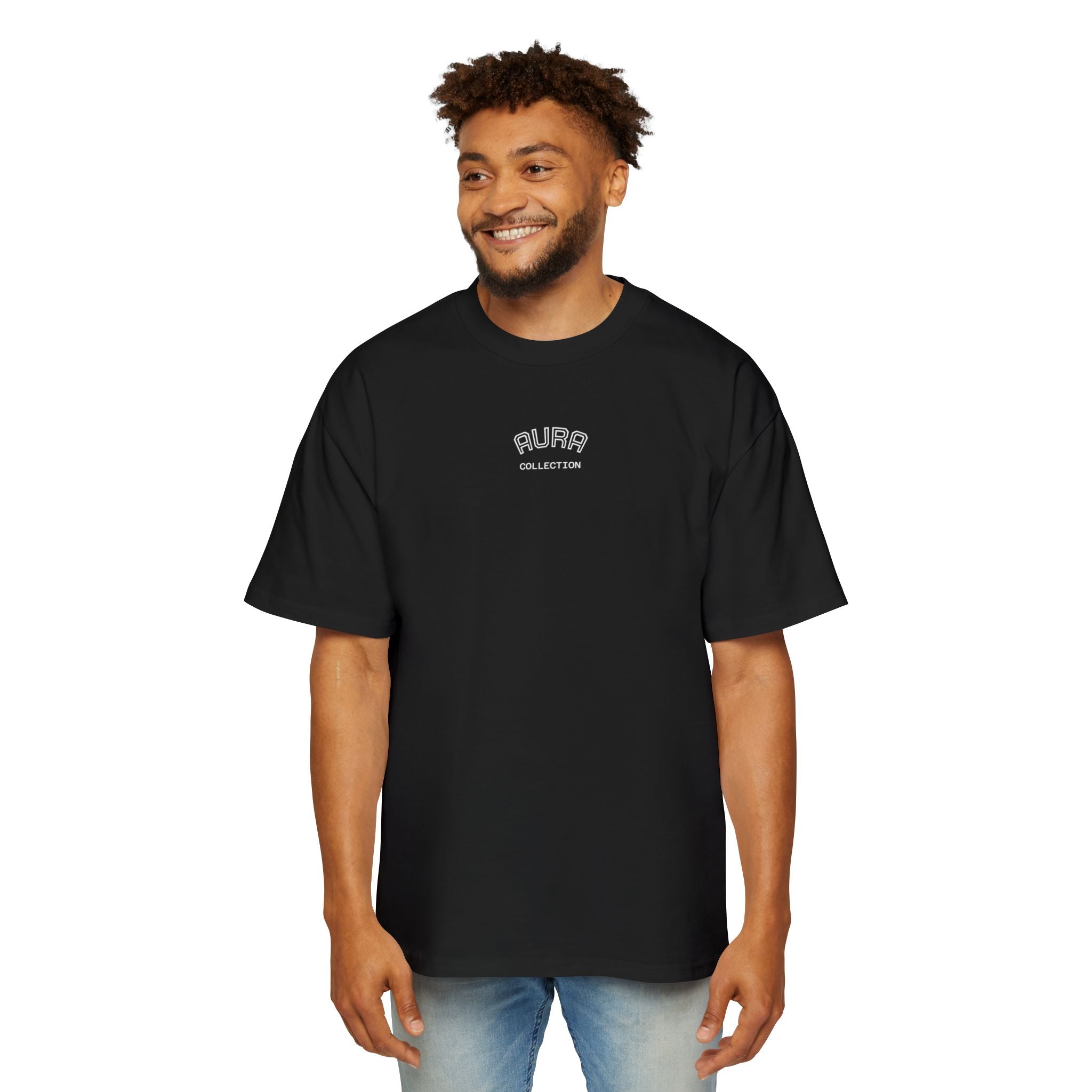 AURA Acronym Graphic Tee — Oversized Men's White T‑Shirt