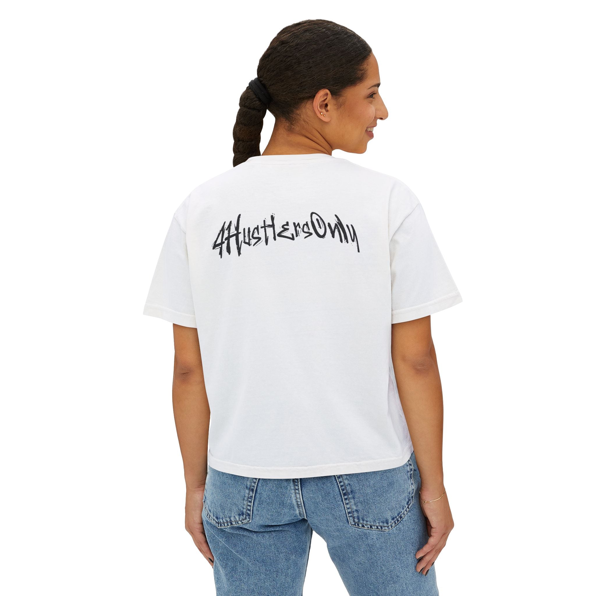 Women's Boxy Tee — '4HustlersOnly' Minimal Graphic Crop Shirt