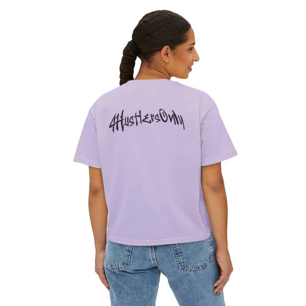Women's Boxy Tee — '4HustlersOnly' Minimal Graphic Crop Shirt