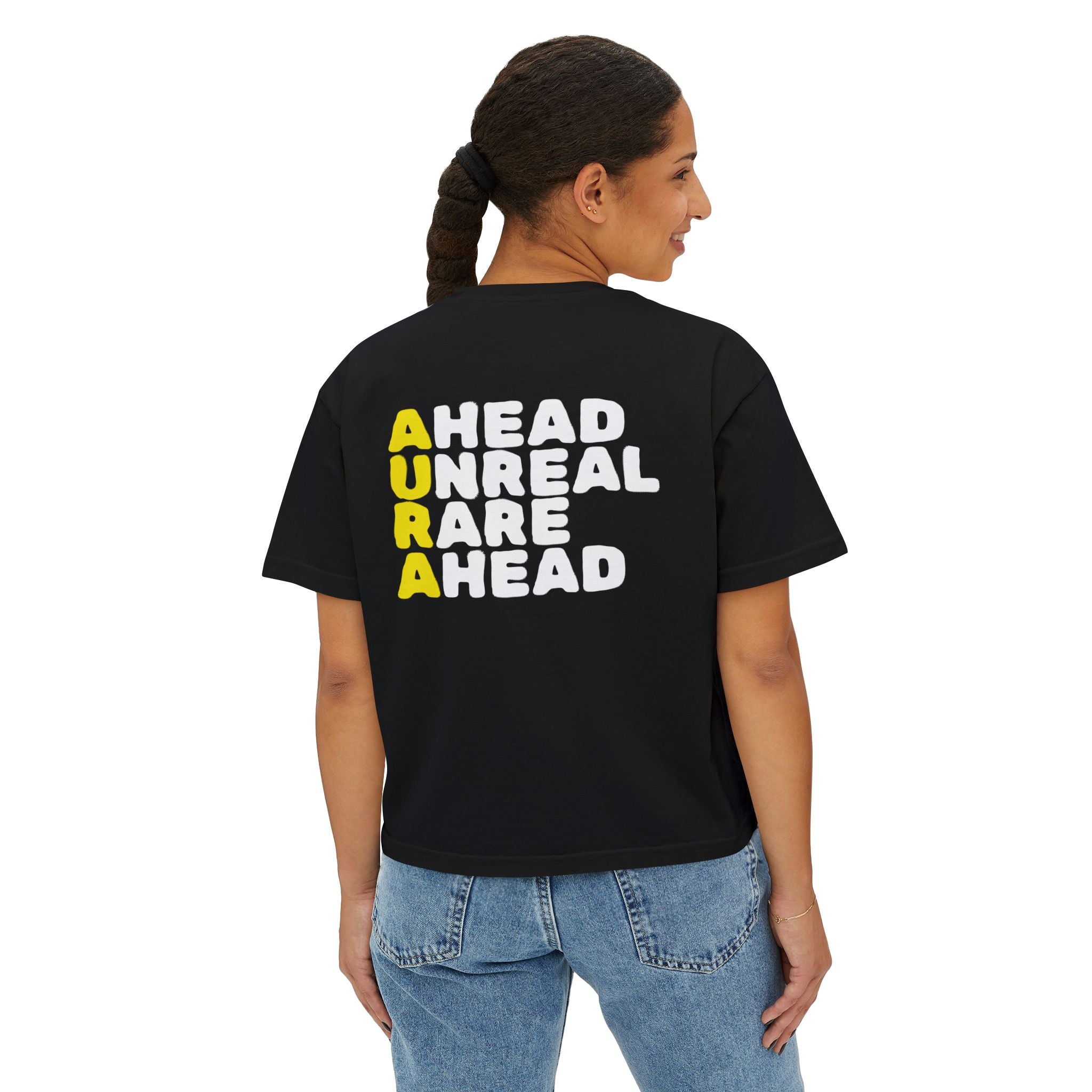 AURA Collection Women's Boxy Tee — 'AURA' Graphic Crop T‑Shirt