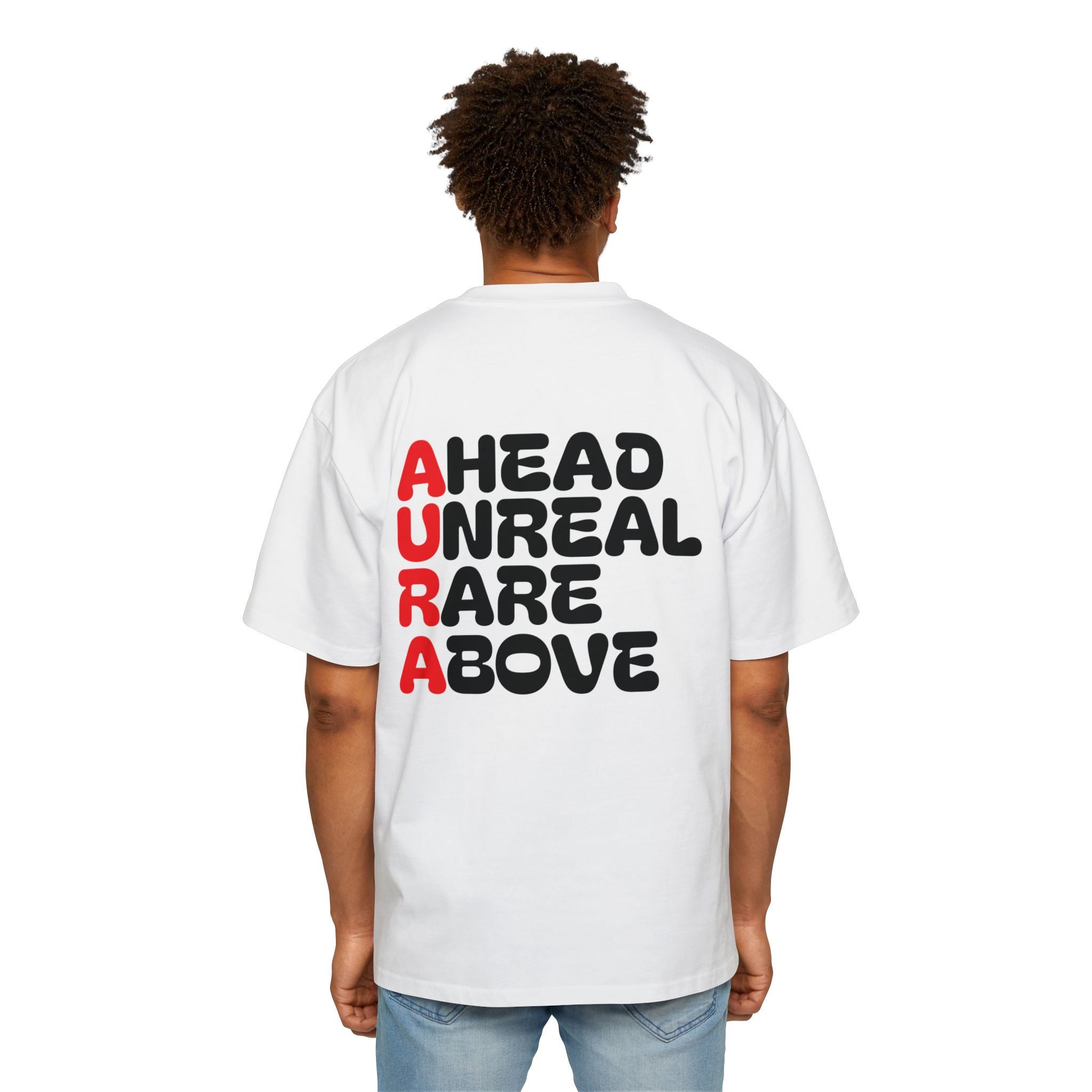 AURA Acronym Graphic Tee — Oversized Men's White T‑Shirt
