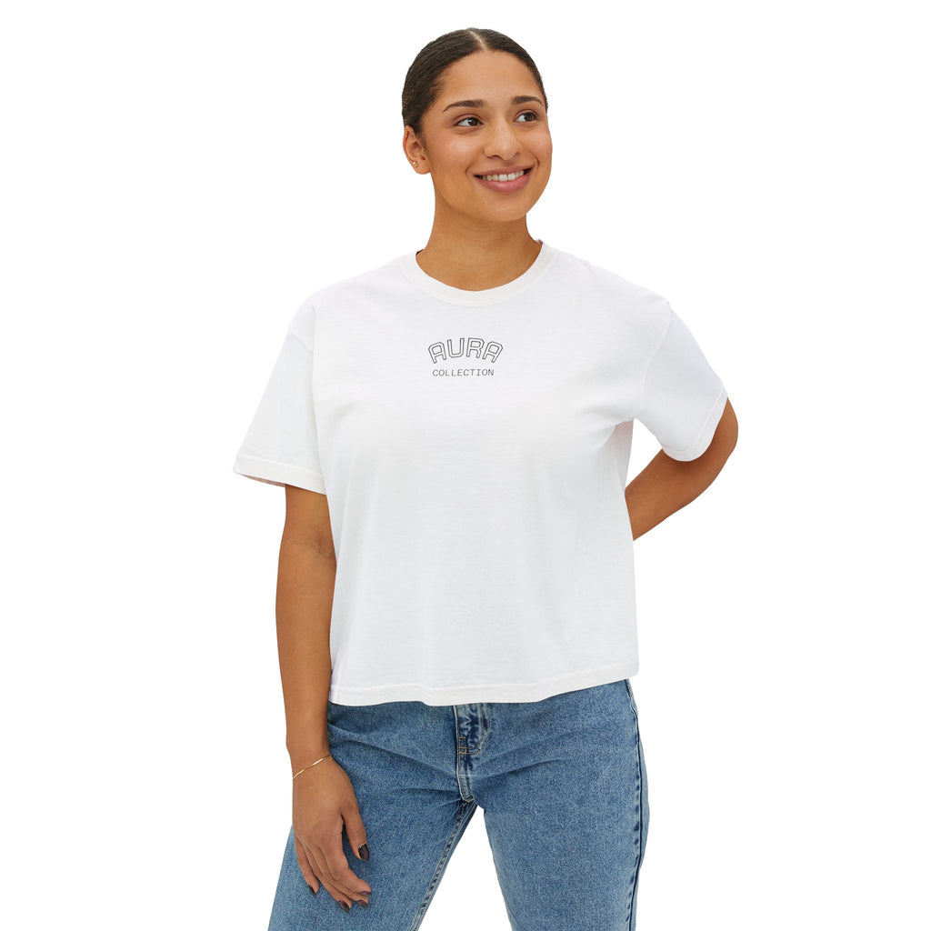 AURA Collection Women's Boxy Tee — 'AURA' Graphic Crop T‑Shirt