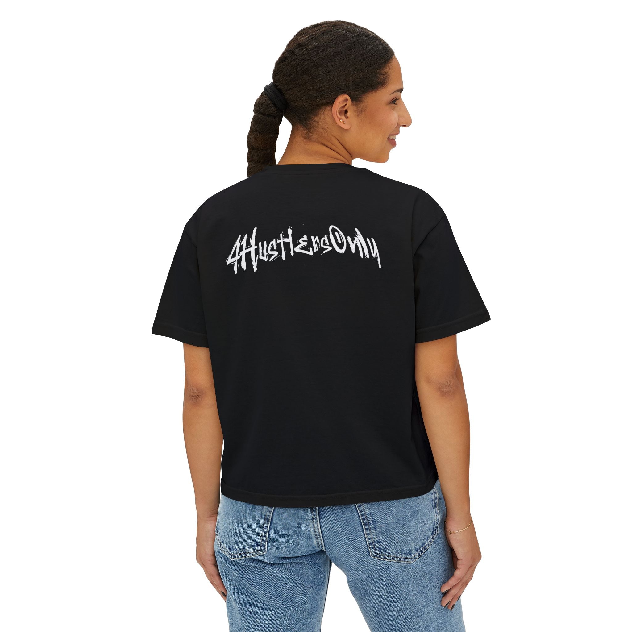 Women's Boxy Tee — '4HustlersOnly' Minimal Graphic Crop Shirt