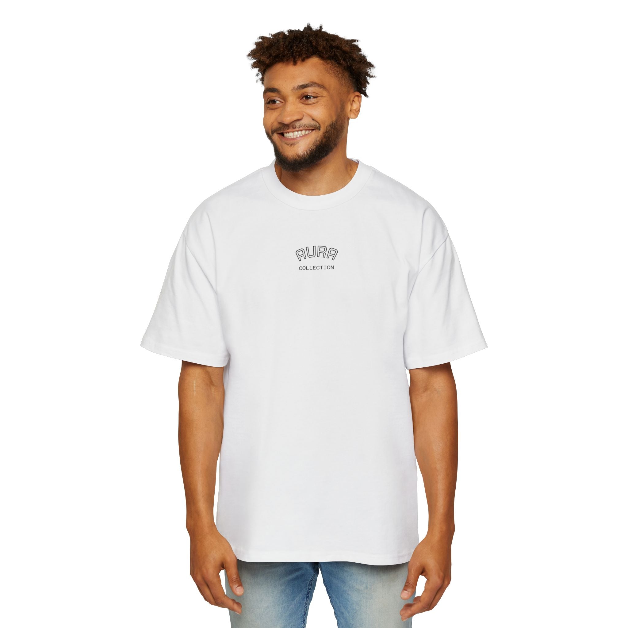 AURA Acronym Graphic Tee — Oversized Men's White T‑Shirt